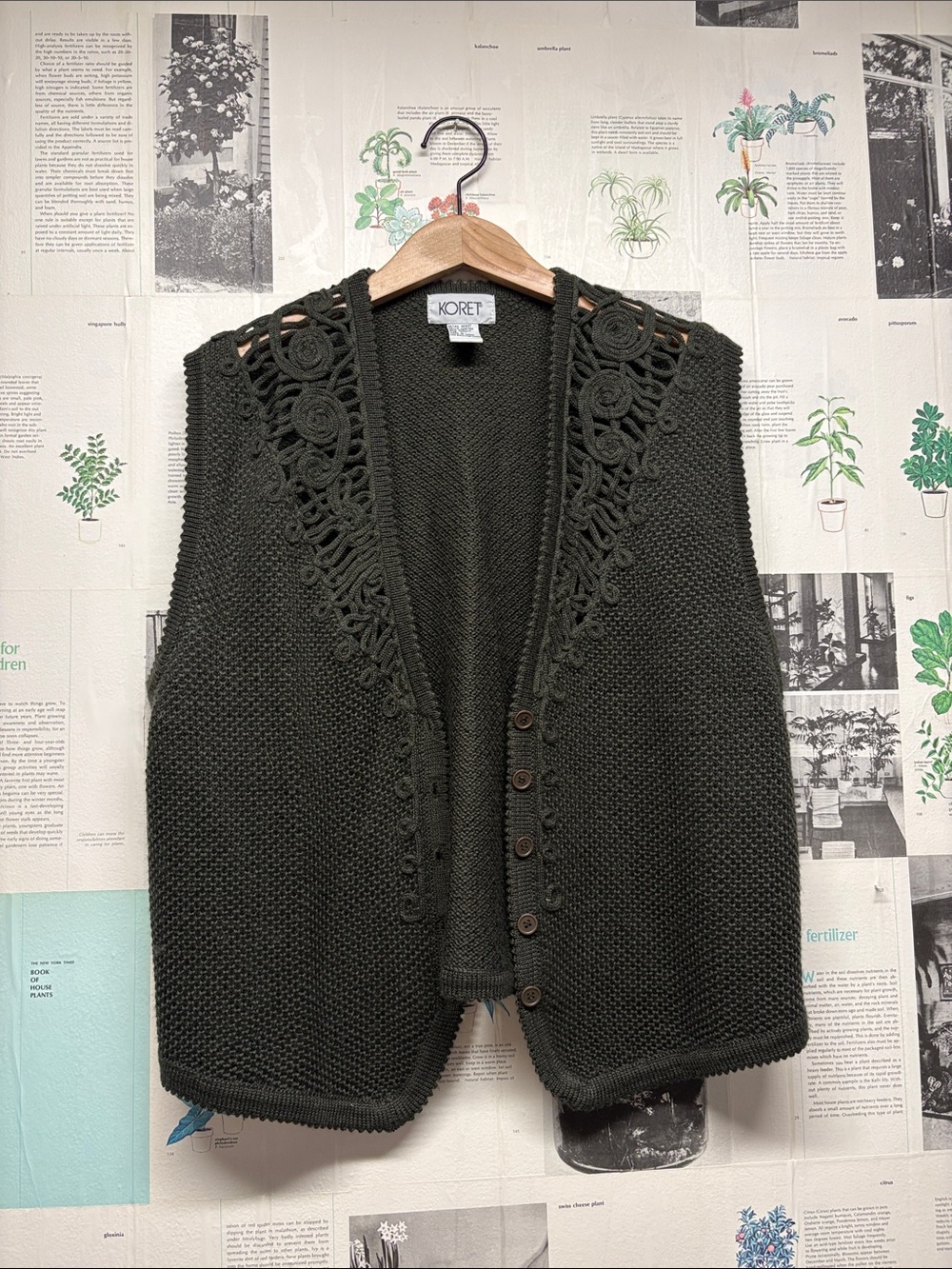 Koret Olive Green Crochet-Trim Knit Vest